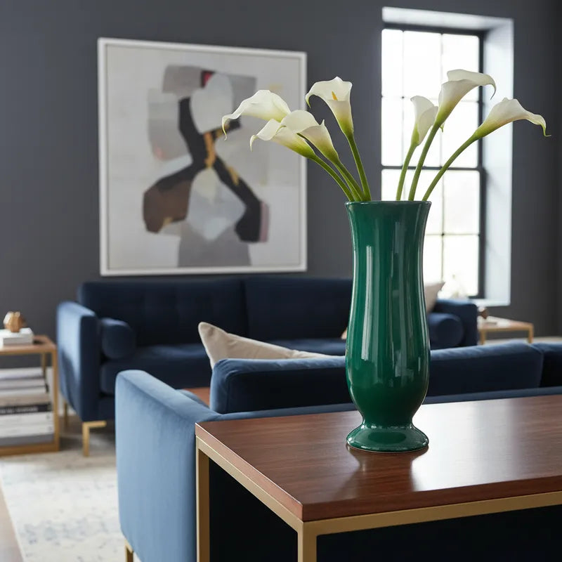 Florero Copa Cerámica Esmaltada 25cm - Diseño Clásico Elegante Florero Frank Home Chile