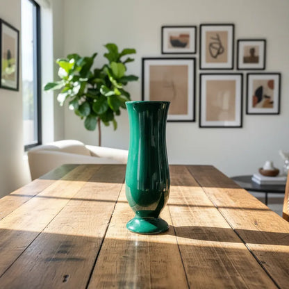 Florero Copa Cerámica Esmaltada 25cm - Diseño Clásico Elegante Verde Florero Frank Home Chile