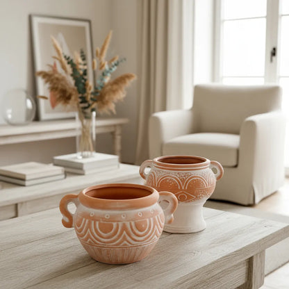 Set 2 vasijas cuencos decorativos étnicos Adorno Frank Home Chile