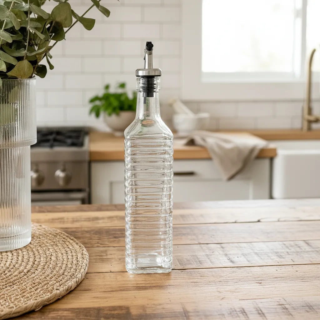 Dispensador Aderezos Vidrio Tallado 30cm A rayas Aceitero Frank Home Chile