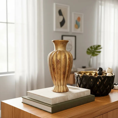 Florero Dorado Envejecido 23.5cm - Cerámica Elegante Vintage Florero Frank Home Chile