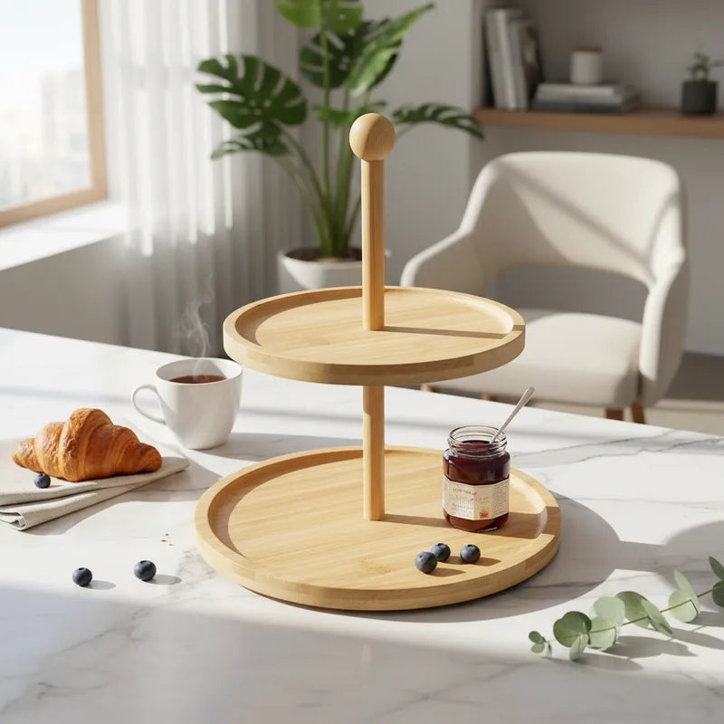 Bandeja Dos Niveles Bambú 30cm - Diseño Natural Elegante bandeja Frank Home Chile