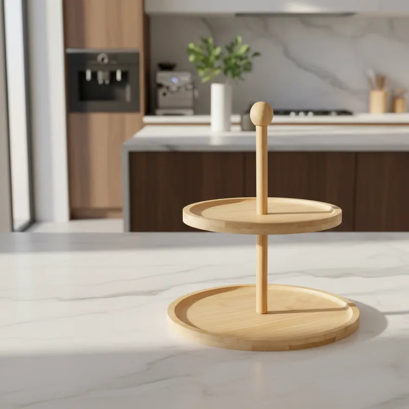 Bandeja Dos Niveles Bambú 30cm - Diseño Natural Elegante bandeja Frank Home Chile