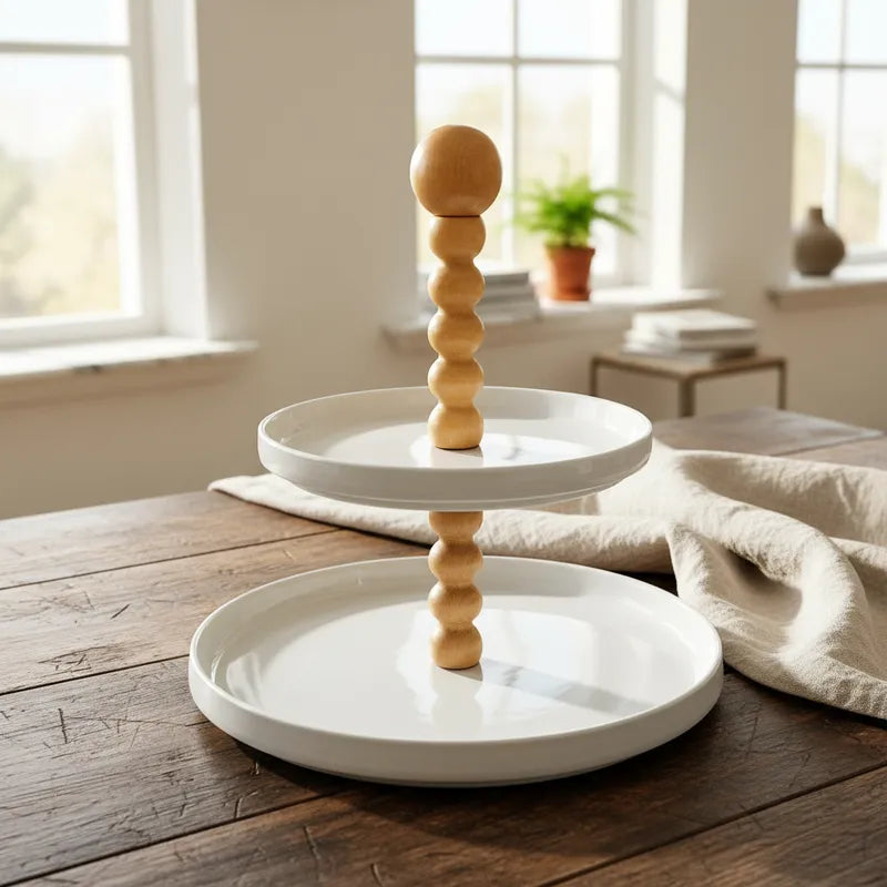 Bandeja Cerámica Blanca Dos Niveles 30cm - Diseño Elegante bandeja Frank Home Chile