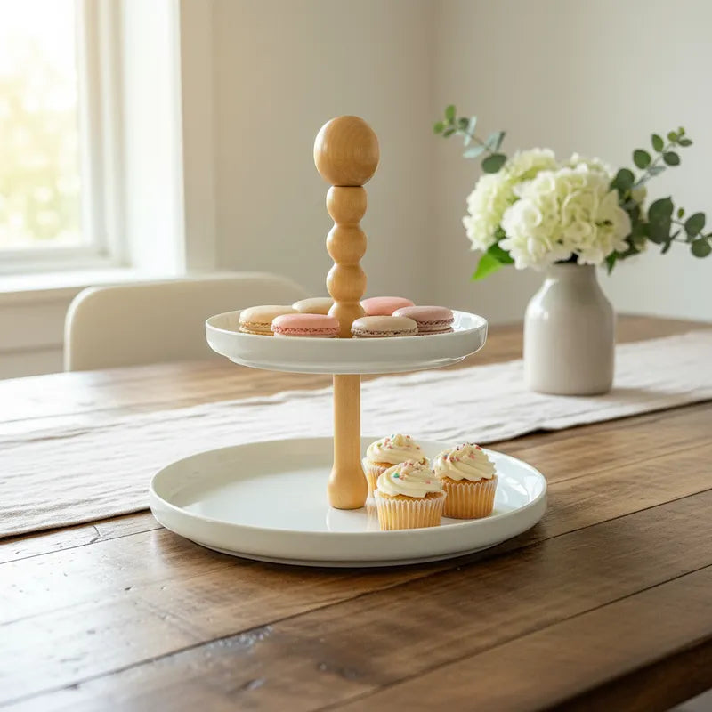 Bandeja Cerámica Blanca Dos Niveles 30cm - Diseño Elegante bandeja Frank Home Chile