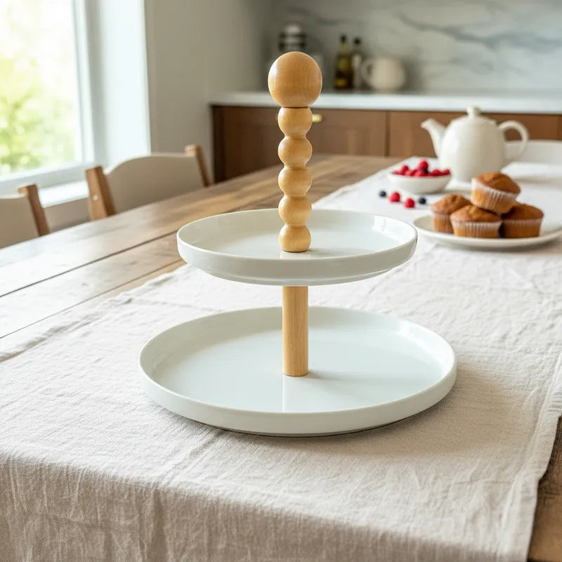 Bandeja Cerámica Blanca Dos Niveles 30cm - Diseño Elegante bandeja Frank Home Chile