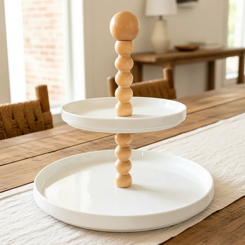 Bandeja Cerámica Blanca Dos Niveles 30cm - Diseño Elegante bandeja Frank Home Chile