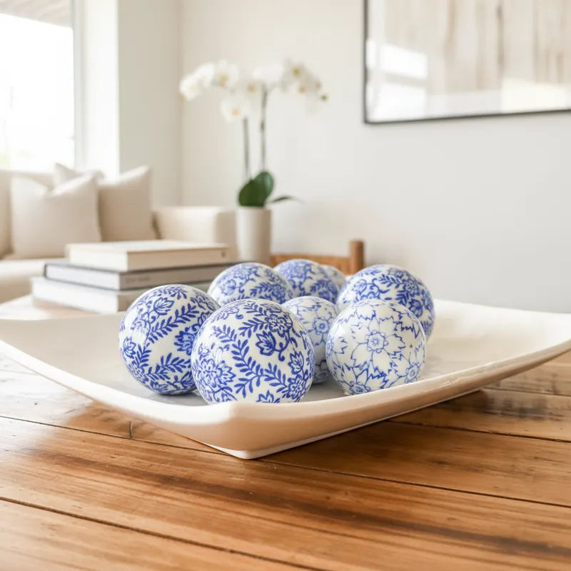 Esferas Decorativas Cerámica Floreada 7 y 9 cm Adorno Frank Home Chile