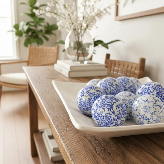 Esferas Decorativas Cerámica Floreada 7 y 9 cm Adorno Frank Home Chile