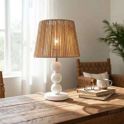 Lámpara Base Madera Blanca Pantalla Yute 40cm Lampara de mesa y escritorio Frank Home Chile