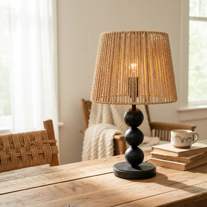Lámpara Base Madera Negra Pantalla Yute 40cm Lampara de mesa Frank Home Chile
