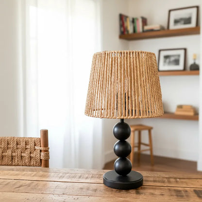 Lámpara Base Madera Negra Pantalla Yute 40cm Lampara de mesa Frank Home Chile