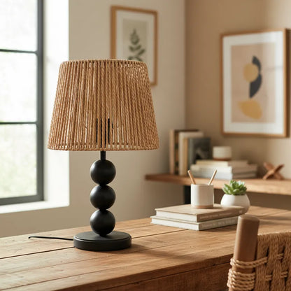 Lámpara Base Madera Negra Pantalla Yute 40cm Lampara de mesa Frank Home Chile