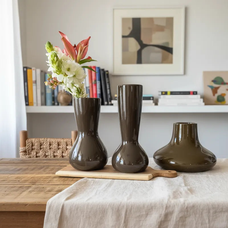 Florero Cerámica Café Moro Esmaltada - 3 Tamaños Disponibles Florero Frank Home Chile