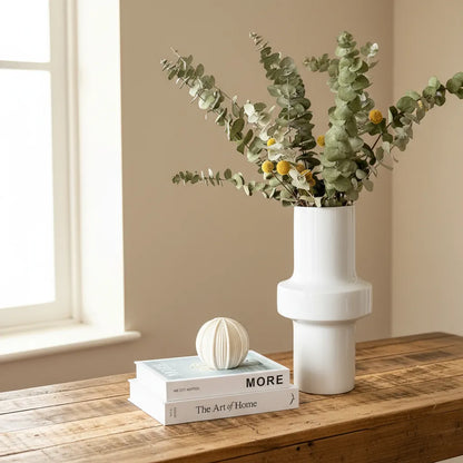 Florero Anillo Cerámica Esmaltada Blanca Florero Frank Home Chile