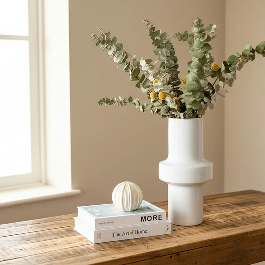 Florero Anillo Cerámica Esmaltada Blanca Florero Frank Home Chile