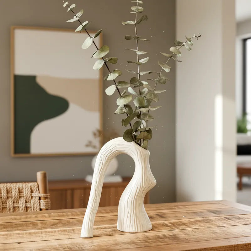 Florero Cerámica Forma Árbol 23,5 cm - Diseño Orgánico Texturizado Florero Frank Home Chile