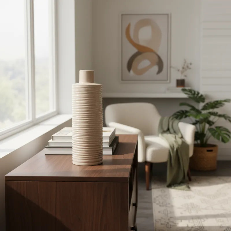 Florero Botella Cerámica Esmaltada Texturizado 31 cm - Espiral Florero Frank Home Chile