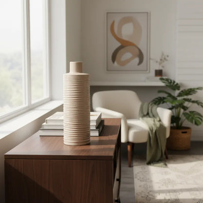 Florero Botella Cerámica Esmaltada Texturizado 31 cm - Espiral Florero Frank Home Chile