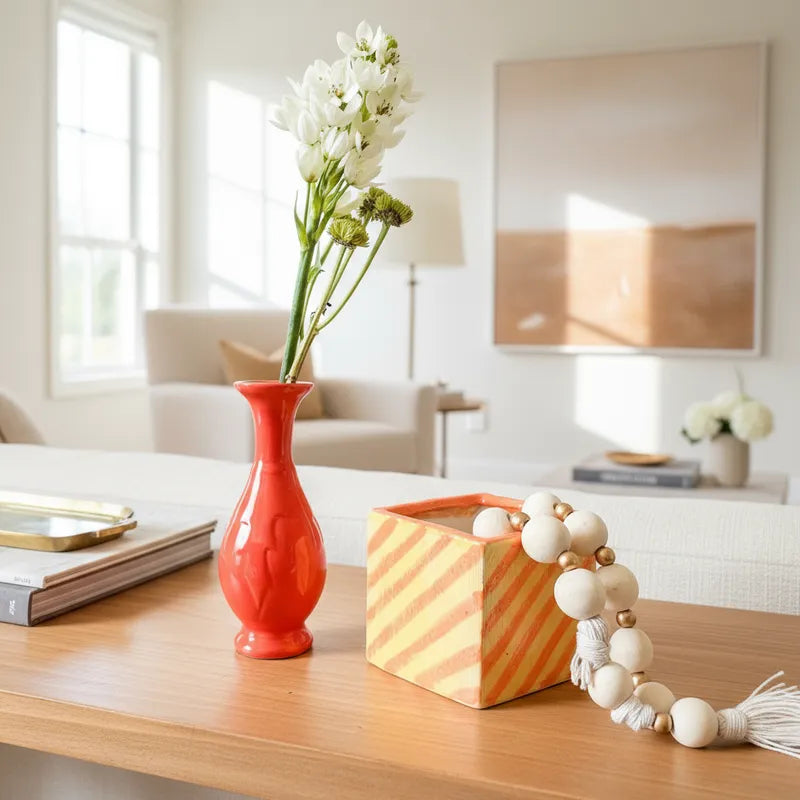 Florero Cerámica Esmaltada Coral 21cm - Diseño Sofisticado Florero Frank Home Chile