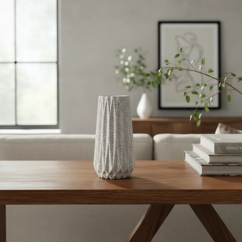 Florero Geométrico Cerámica 15 cm Beige Florero Frank Home Chile