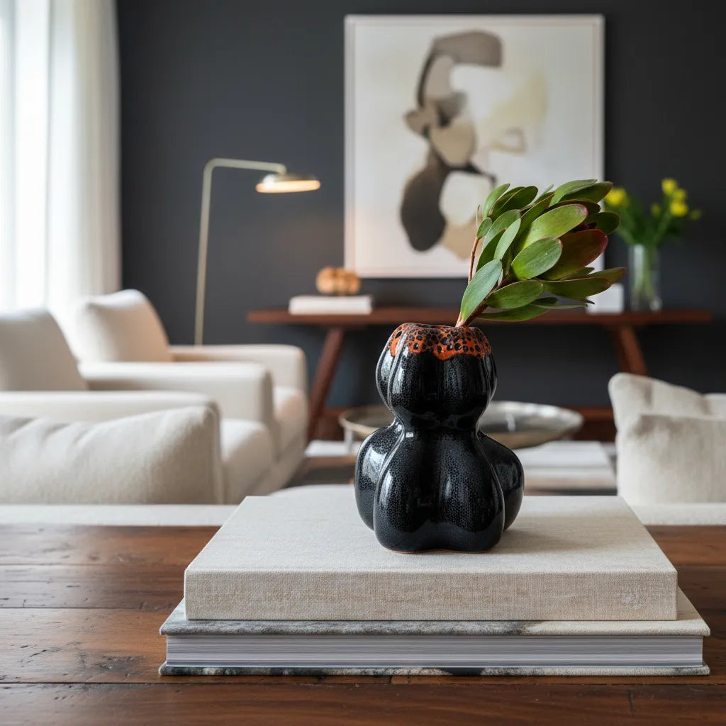 Mini Florero Cerámica Negro Florero Frank Home Chile