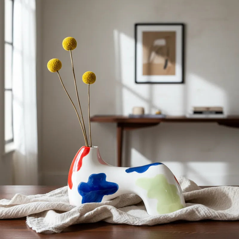 Florero Cerámica Formas Orgánicas Pintado Florero Frank Home Chile