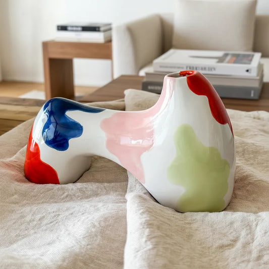 Florero Cerámica Formas Orgánicas Pintado Florero Frank Home Chile