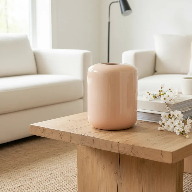 Florero Cerámica Esmaltada Rosa Pálido 16cm - Diseño Refinado Florero Frank Home Chile