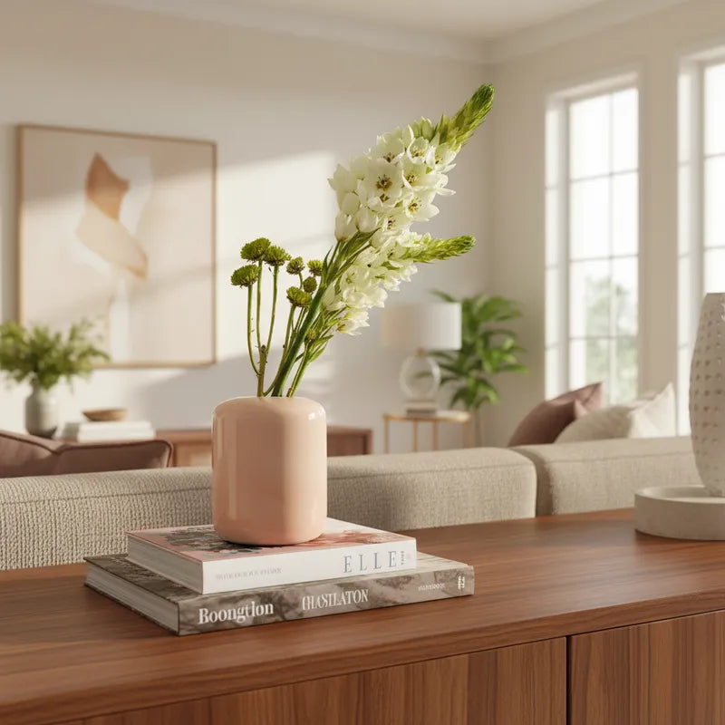 Florero Cerámica Esmaltada Rosa Pálido 16cm - Diseño Refinado Florero Frank Home Chile