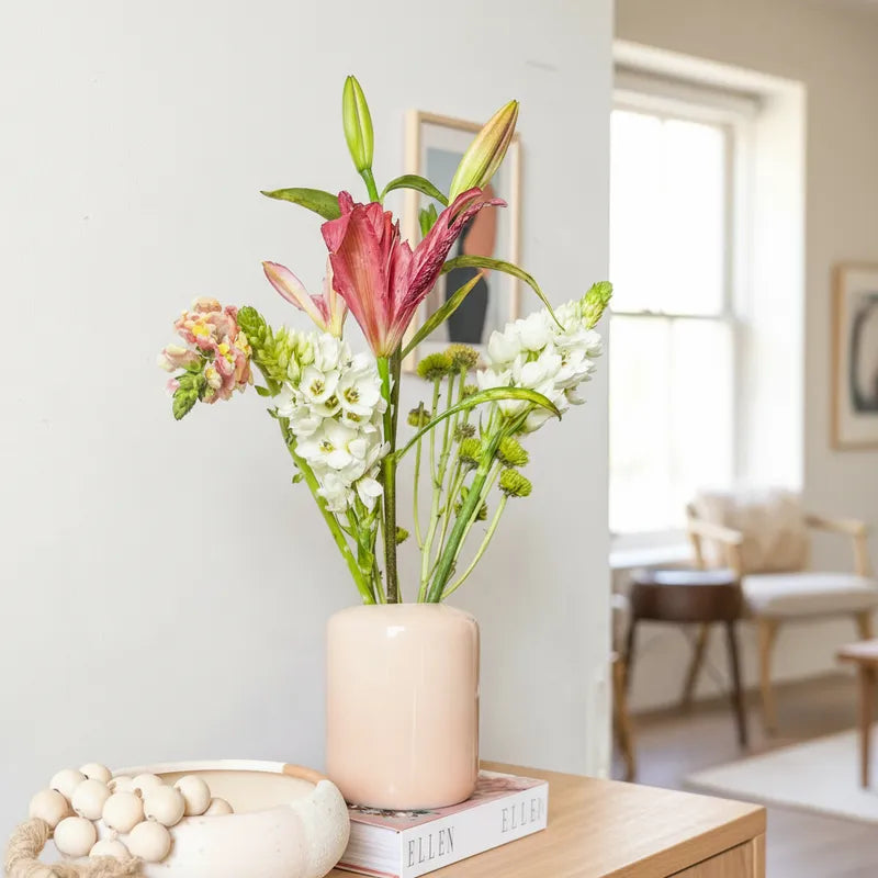 Florero Cerámica Esmaltada Rosa Pálido 16cm - Diseño Refinado Florero Frank Home Chile