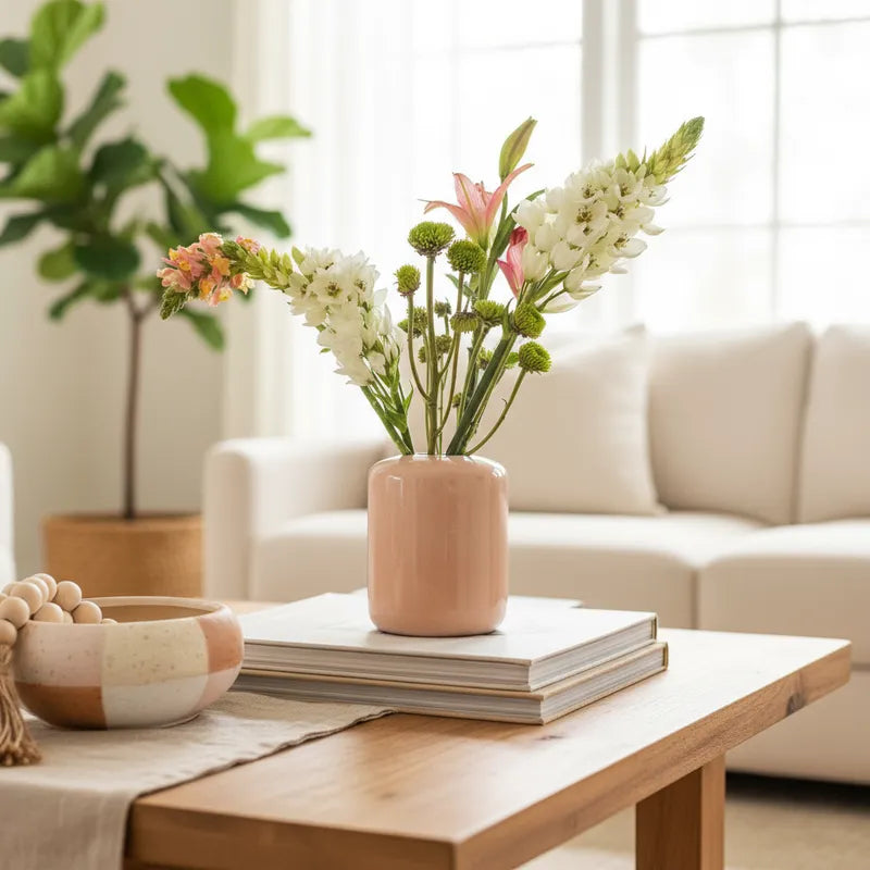 Florero Cerámica Esmaltada Rosa Pálido 16cm - Diseño Refinado Florero Frank Home Chile