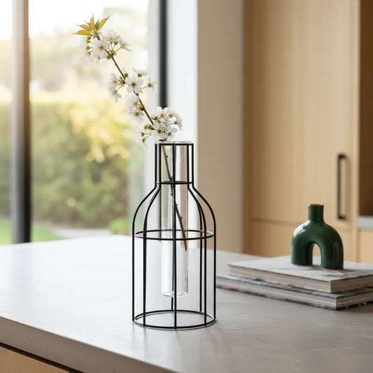 Florero Metálico con tubo de vidrio Florero Frank Home Chile