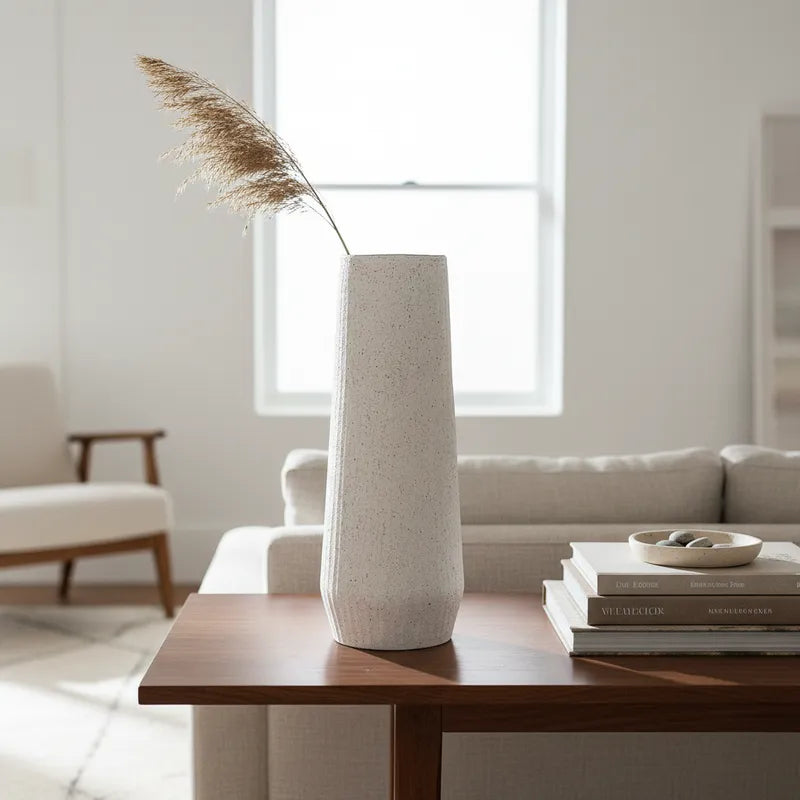 Florero Cerámica Blanca Texturada Interior Esmaltado Azul - 39 cm Florero Frank Home Chile