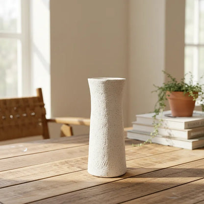 Florero Cerámica Rústica Curva - Acabado Artesanal Grande (23 cm) Florero Frank Home Chile