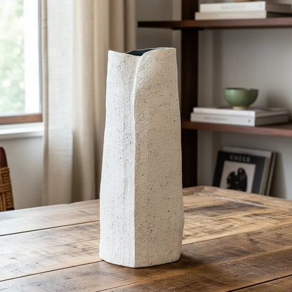 Florero Cerámica Textura Blanca Interior Azul Capas 30cm Florero Frank Home Chile