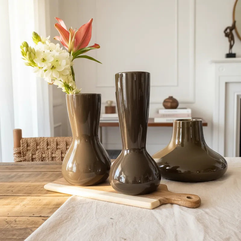 Florero Cerámica Café Moro Esmaltada - 3 Tamaños Disponibles Florero Frank Home Chile