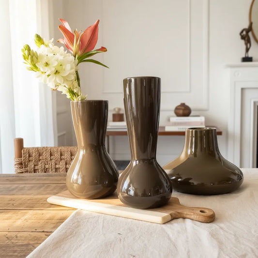 Florero Cerámica Café Moro Esmaltada - 3 Tamaños Disponibles Florero Frank Home Chile