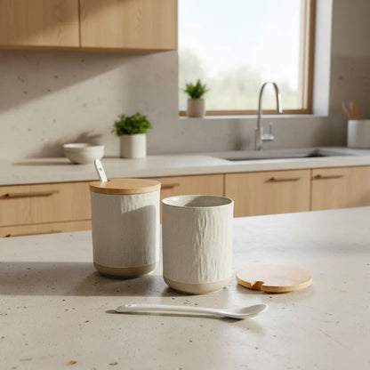 Frasco condimentos cerámica tapa bambú frasco Frank Home Chile