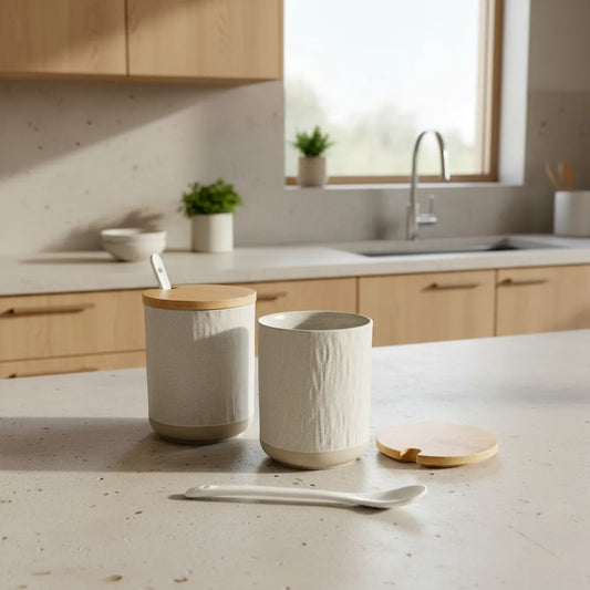 Frasco condimentos cerámica tapa bambú frasco Frank Home Chile