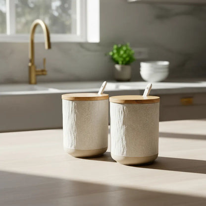 Frasco condimentos cerámica tapa bambú frasco Frank Home Chile