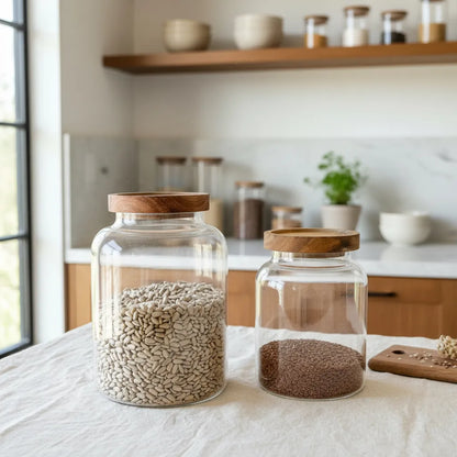 Frasco vidrio tapa madera A frasco Frank Home Chile