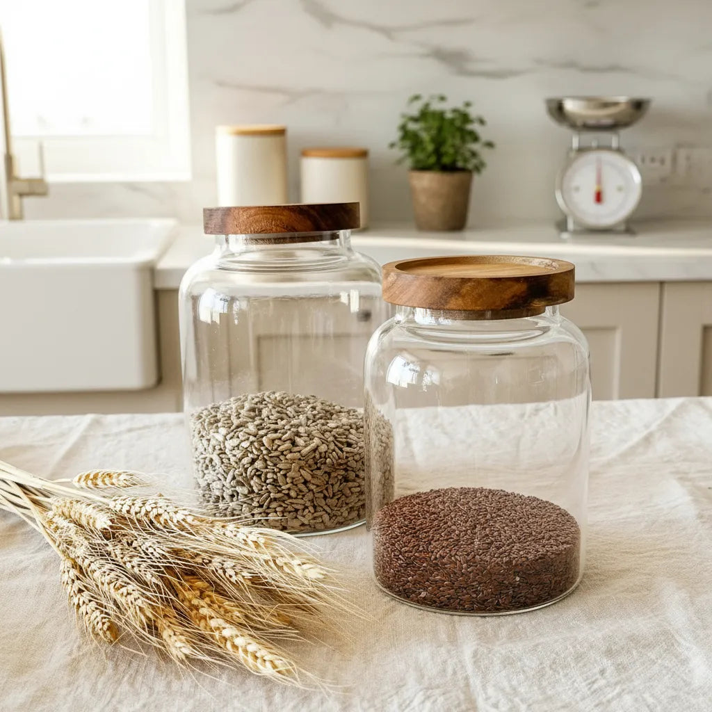 Frasco vidrio tapa madera B frasco Frank Home Chile