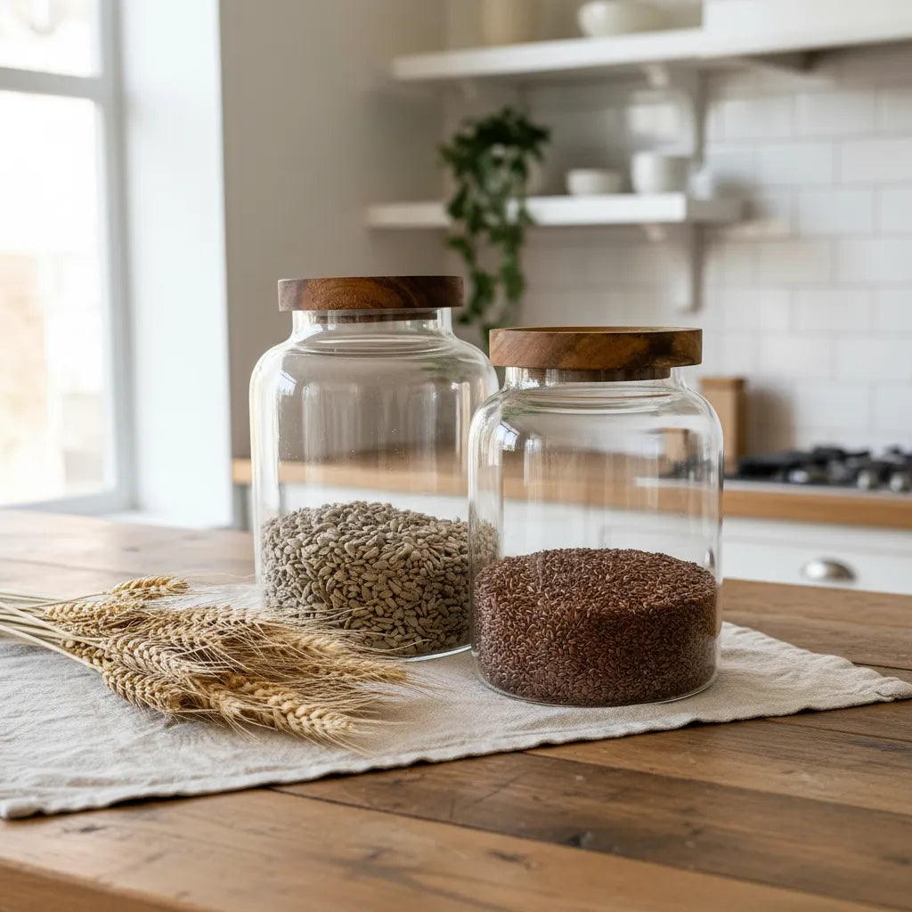 Frasco vidrio tapa madera frasco Frank Home Chile