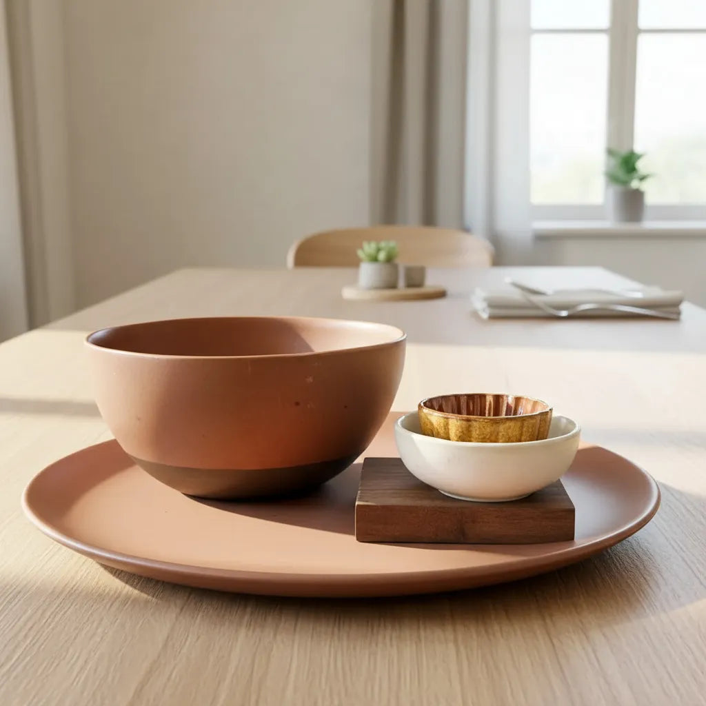 Fuente redonda rústica cerámica terra Plato Frank Home Chile