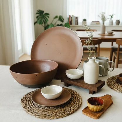 Fuente redonda rústica cerámica terra Plato Frank Home Chile