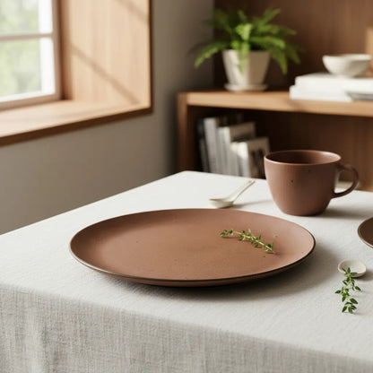 Fuente redonda rústica cerámica terra Plato Frank Home Chile