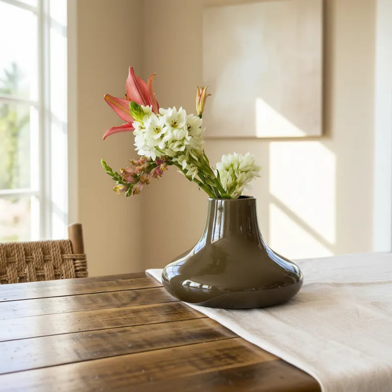 Florero Cerámica Café Moro Esmaltada - 3 Tamaños Disponibles Redondo Florero Frank Home Chile