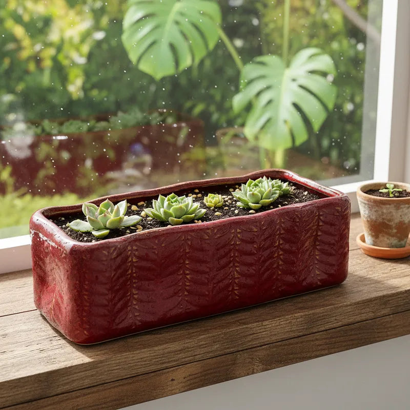 Set 2 Jardineras Cerámica Esmaltada Burdeo Porta Macetero Frank Home Chile