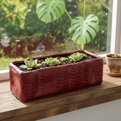 Set 2 Jardineras Cerámica Esmaltada Burdeo Porta Macetero Frank Home Chile